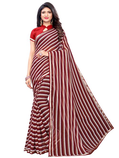 striped printed saree with blouse - 17293895 - Very Small Image - 1