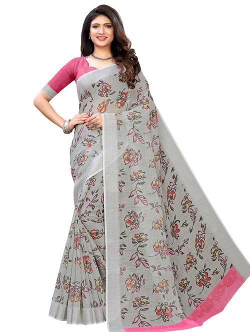 floral printed saree with blouse - 17293903 - Very Small Image - 1