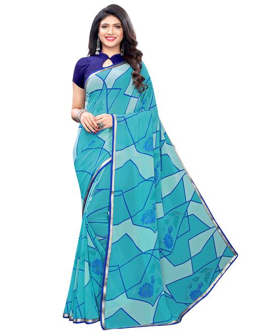 turquoise georgette printed saree - 17293909 - Very Small Image - 1