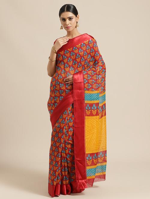 ethnic motif printed saree with blouse - 17293926 - Very Small Image - 1