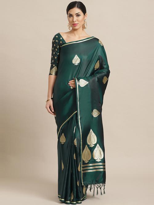 ethnic motifs jacquard work banarasi saree with blouse - 17293960 - Very Small Image - 1