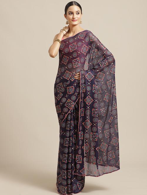 geometrical printed saree with blouse - 17293970 - Very Small Image - 1