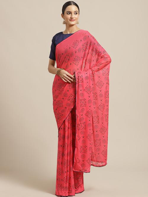 geometrical printed saree with blouse - 17293971 - Very Small Image - 1