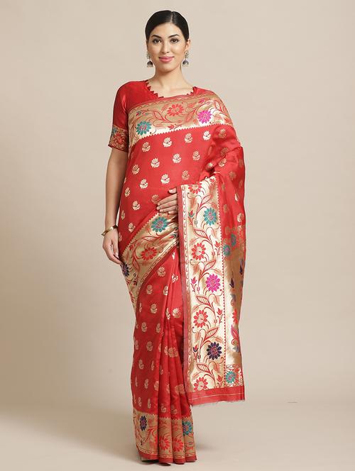 floral banarasi saree with blouse - 17293974 - Very Small Image - 1