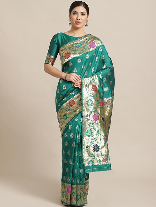 floral banarasi saree with blouse - 17293976 - Very Small Image - 1