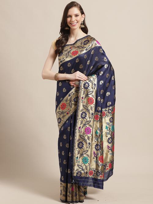 floral banarasi saree with blouse - 17293977 - Very Small Image - 1