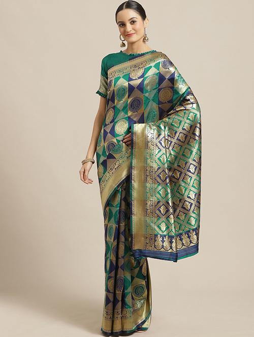 geometrical banarasi saree with blouse - 17293982 - Very Small Image - 1