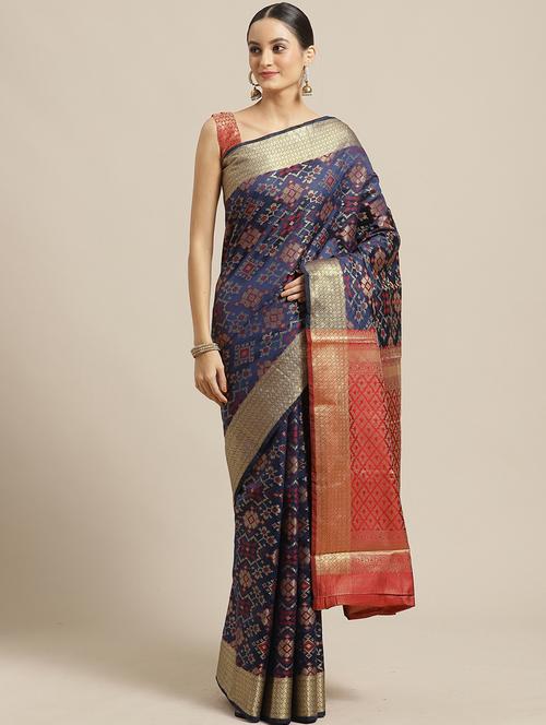 geometric banarasi saree with blouse - 17293999 - Very Small Image - 1