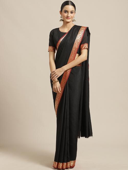 solid bordered saree with blouse - 17294003 - Very Small Image - 1