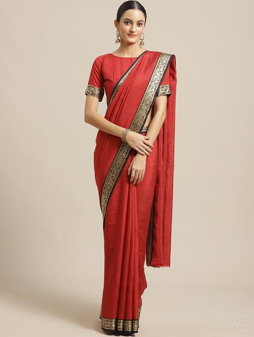 solid bordered saree with blouse - 17294005 - Very Small Image - 1