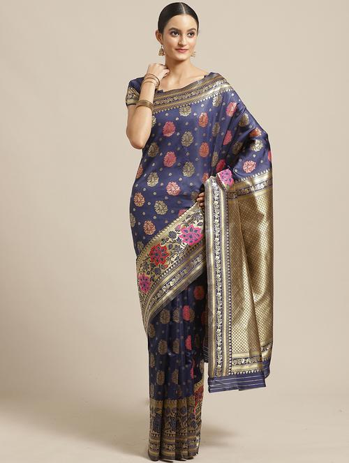 ethnic motifs banarasi saree with blouse - 17294007 - Very Small Image - 1