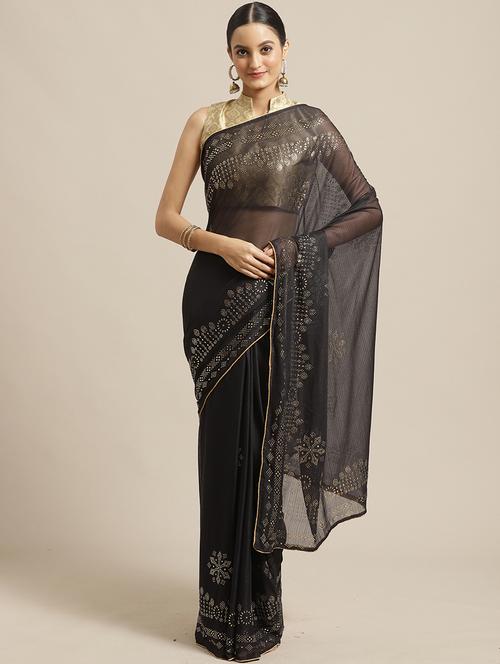 solid embellished saree with blouse - 17294012 - Very Small Image - 1