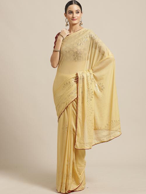 solid embellished saree with blouse - 17294014 - Very Small Image - 1