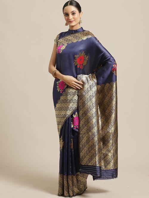 floral banarasi saree with blouse - 17294022 - Very Small Image - 1