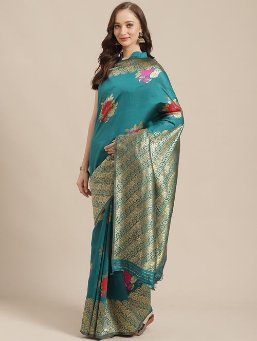 floral banarasi saree with blouse - 17294024 - Very Small Image - 1