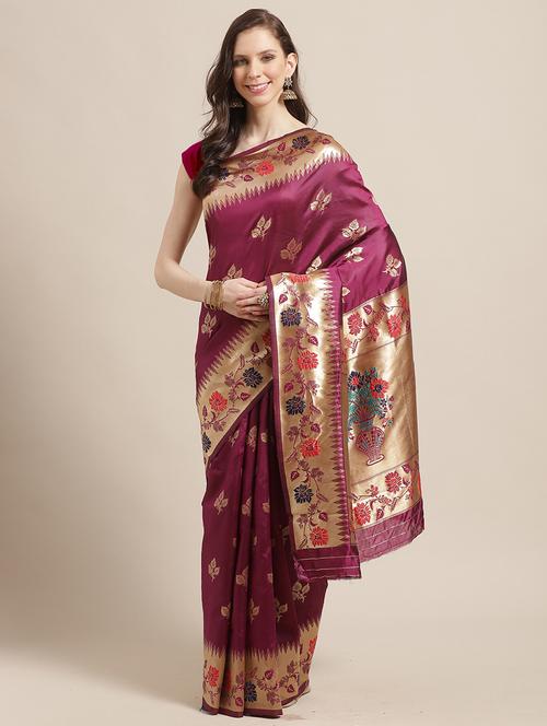 floral banarasi saree with blouse - 17294026 - Very Small Image - 1