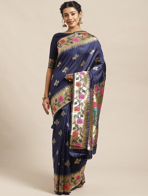 floral banarasi saree with blouse - 17294027 - Very Small Image - 1