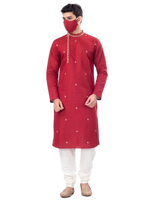 red embroidered linen long kurta - 17294694 - Very Small Image - 1