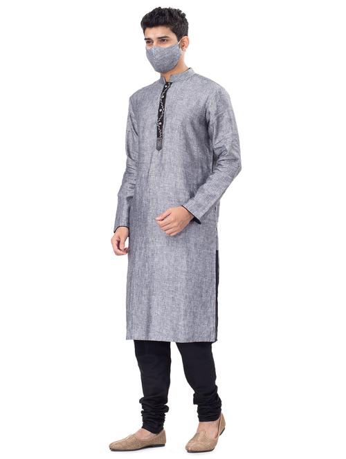 grey embroidered long kurta with mask - 17294695 - Very Small Image - 1