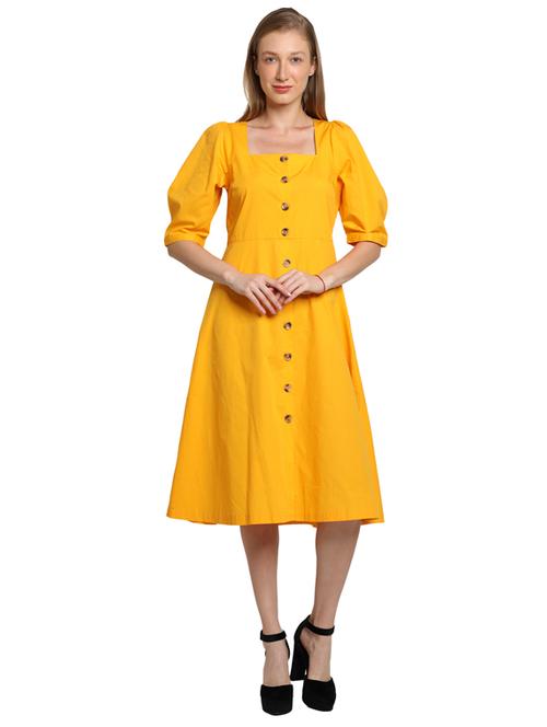 yellow cotton blend aline dress - 17294701 - Very Small Image - 1