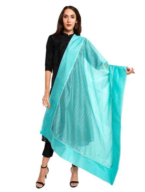turquoise chanderi dupatta - 17294969 - Very Small Image - 1