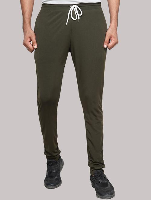 olive green solid full length track pant - 17295202 - Very Small Image - 1