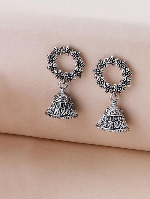silver metal jhumka earring - 17295349 - Very Small Image - 1