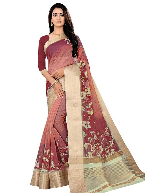 floral printed saree with blouse - 17295713 - Very Small Image - 1