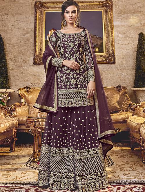 embroidered a-line semi-stitched suit - 17296067 - Very Small Image - 1