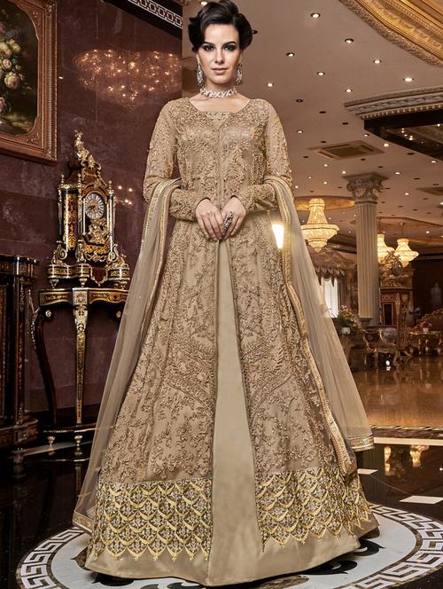 embroidered anarkali semi-stitched suit - 17296075 - Very Small Image - 1