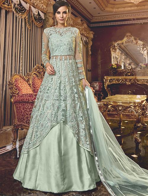 embroidered anarkali semi-stitched suit - 17296078 - Very Small Image - 1