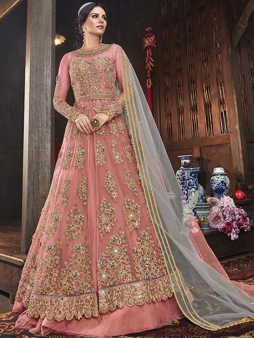 embroidered semi-stitched suit - 17296100 - Very Small Image - 1