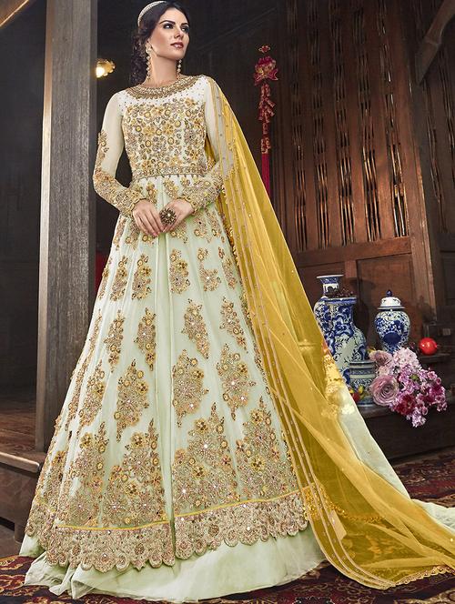 embroidered semi-stitched suit - 17296101 - Very Small Image - 1