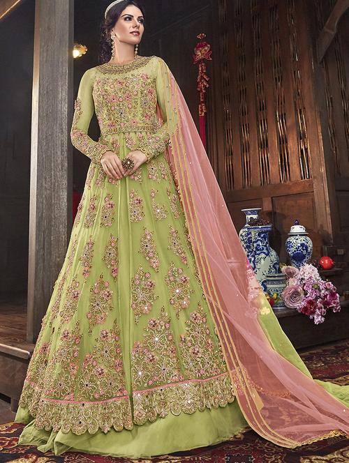 embroidered semi-stitched suit - 17296102 - Very Small Image - 1