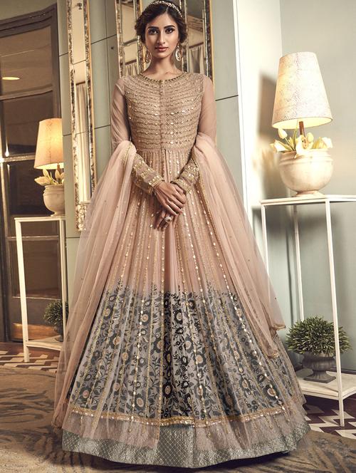 embroidered anarkali semi-stitched suit - 17296115 - Very Small Image - 1