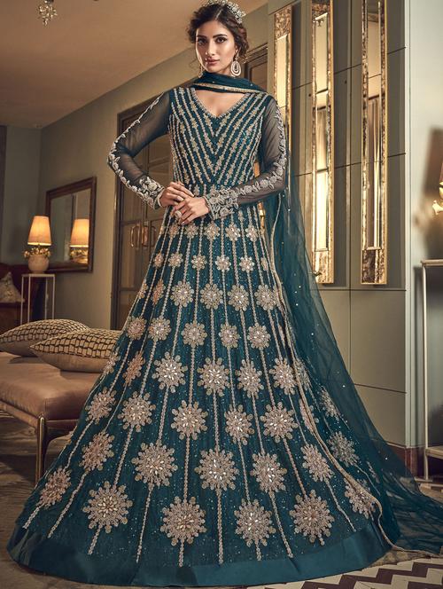embroidered anarkali semi-stitched suit - 17296116 - Very Small Image - 1