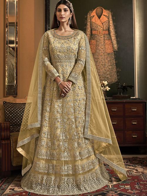 embroidered anarkali semi-stitched suit - 17296117 - Very Small Image - 1