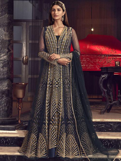 embroidered anarkali semi-stitched suit - 17296118 - Very Small Image - 1