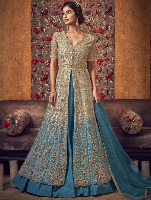 embroidered anarkali semi-stitched suit - 17296121 - Very Small Image - 1