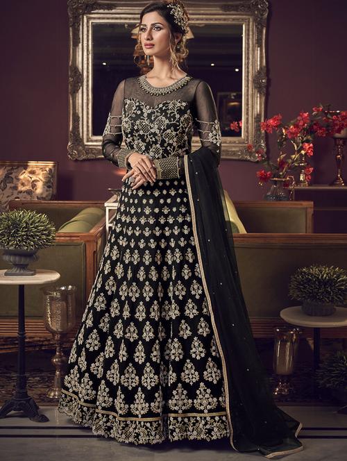 embroidered anarkali semi-stitched suit - 17296126 - Very Small Image - 1