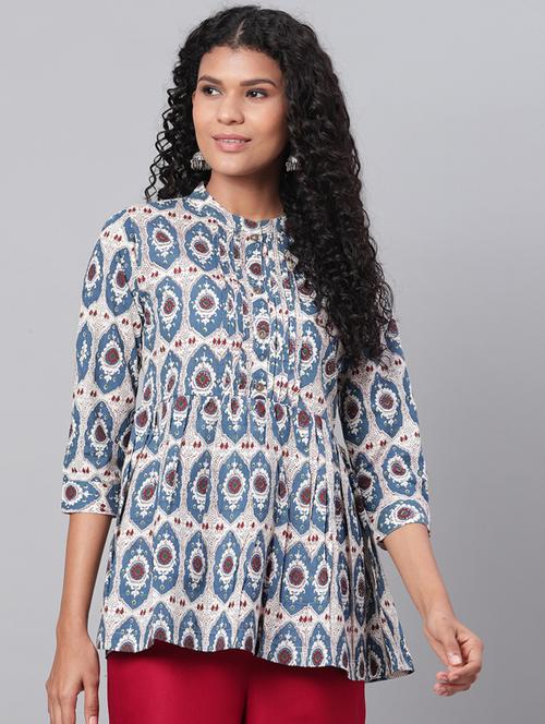 mandarin neck printed tunic - 17296448 - Very Small Image - 1