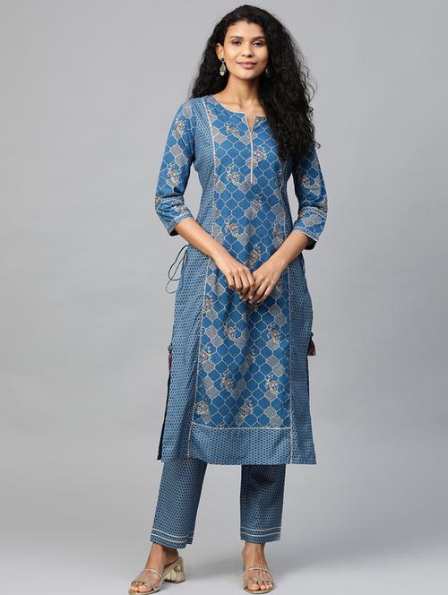 gold print kurta pant set - 17296468 - Very Small Image - 1