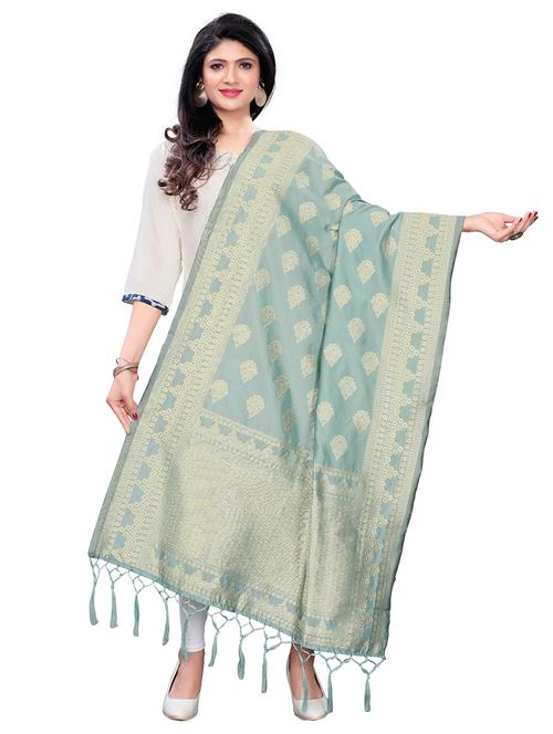 turquoise poly silk dupatta - 17297069 - Very Small Image - 1