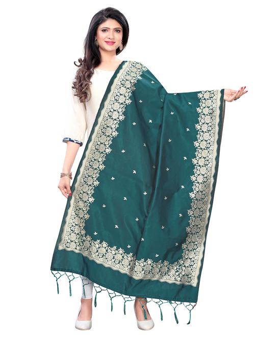teal banarasi dupatta - 17297078 - Very Small Image - 1