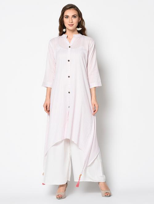striped tassel detailed asymmetric kurta - 17297172 - Very Small Image - 1