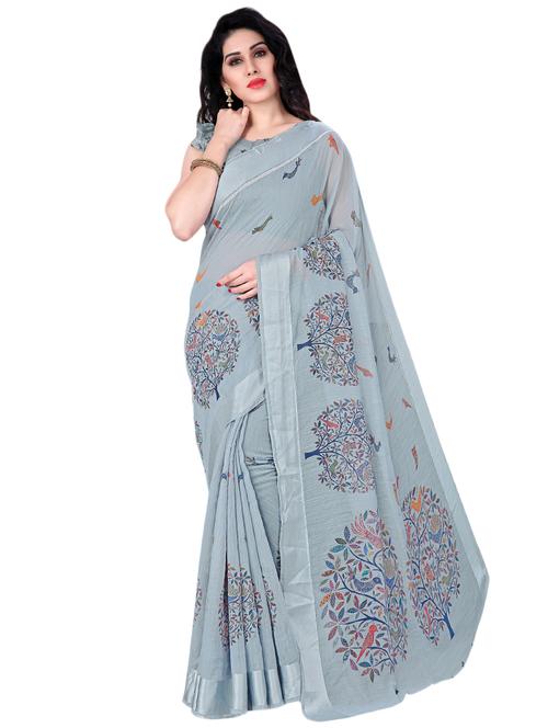 floral printed saree with blouse - 17297599 - Very Small Image - 1