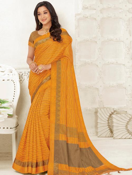 solid woven saree with blouse - 17297973 - Very Small Image - 1