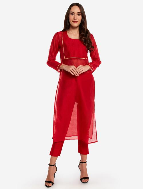 pintucks solid kurta pant set - 17298065 - Very Small Image - 1