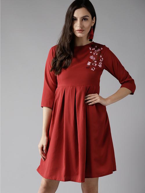 embroidered detail pleated a-line dress - 17299173 - Very Small Image - 1