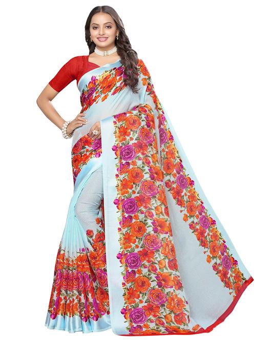 floral printed saree with blouse - 17299205 - Very Small Image - 1